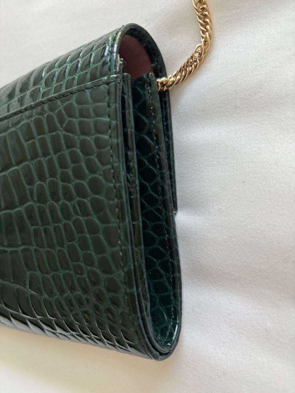 Aspinal of London Dark Green Croc-Embossed Chain clutch Bag - Picture 6 of 12